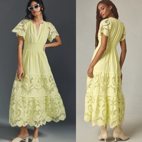 Anthropologie The Somerset Maxi Dress Cutwork Edition Green XXS Petite - Picture 1 of 13